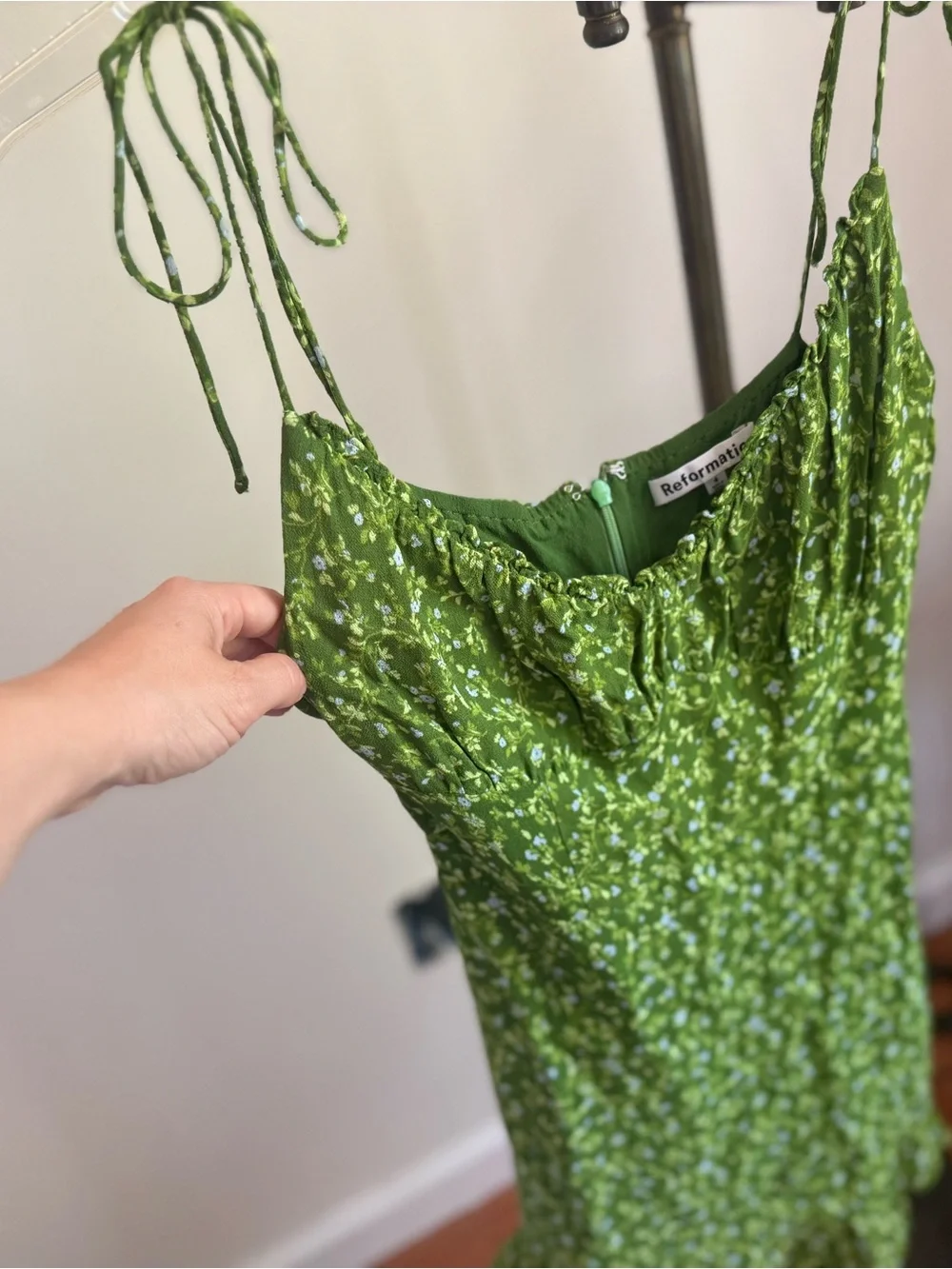 Reformation Green Floral Smocked Mini Dress - Picture 2 of 10